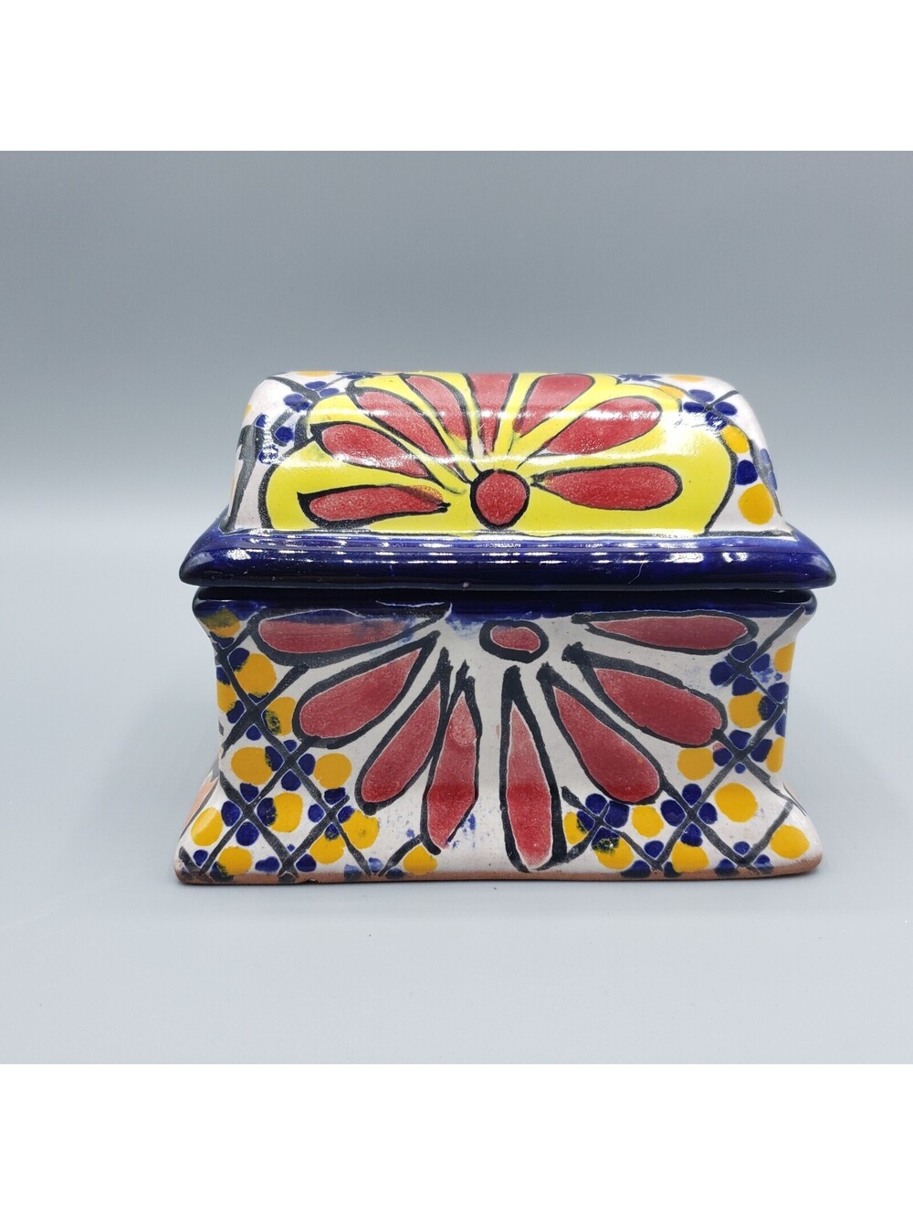 Talavera Mexico Pottery Treasure Chest Trinket Box Jewelry Hand Paint Terracotta